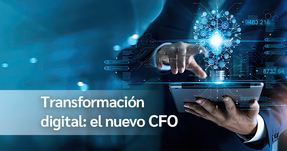 jecutivo financiero analizando gráficos y datos en una pantalla digital, representando el futuro del CFO en 2025 con inteligencia artificial, automatización y transformación digital en las finanzas.